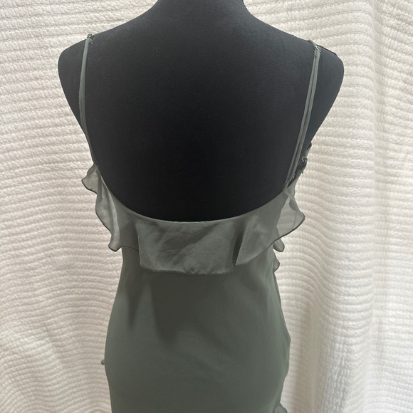 Birdy Grey Olive Green Chiffon Valentina Dress V Neck Maxi Bridesmaid MSRP $125 - Picture 4 of 5